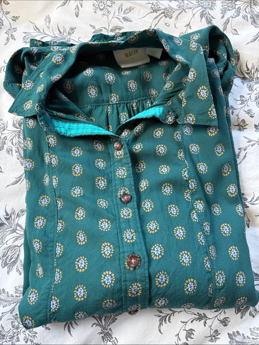 Anthropologie Maeve Monika Button-Front Tunic with Floral Medallion Print